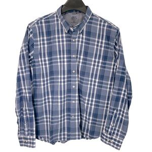 Izod Saltwater Relaxed Classics Slim Fit men’s Size XXL blue & white plaid shirt